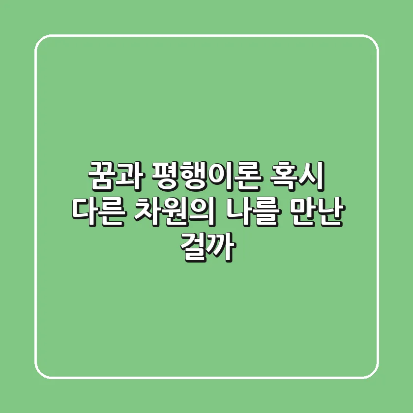 꿈과 평행이론 혹시 다른 차원의 나를 만난 걸까