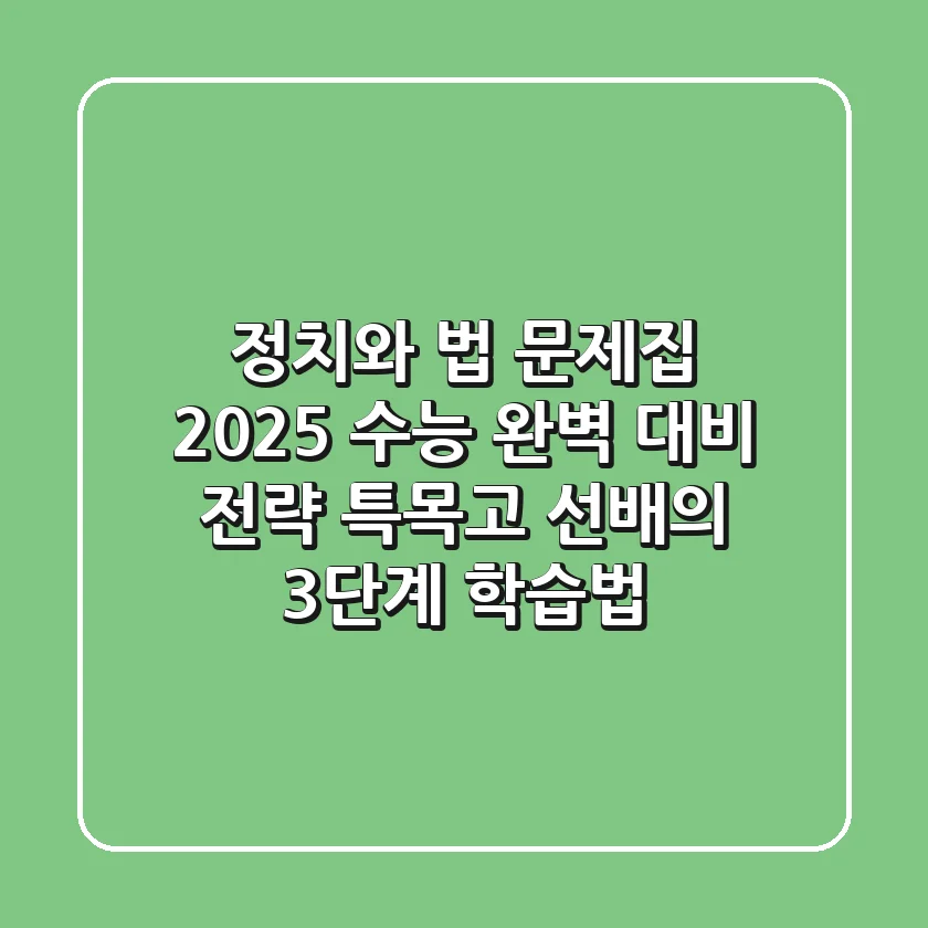 정치와 법 문제집, 2025 수능 완벽 대비 전략: 특목고 선배의 3단계 학습법
