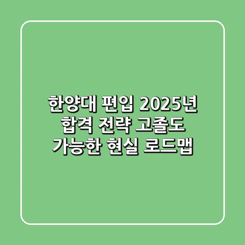 한양대 편입, 2025년 합격 전략: 고졸도 가능한 현실 로드맵