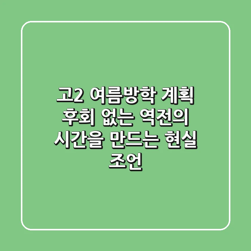 고2 여름방학 계획, 후회 없는 역전의 시간을 만드는 현실 조언