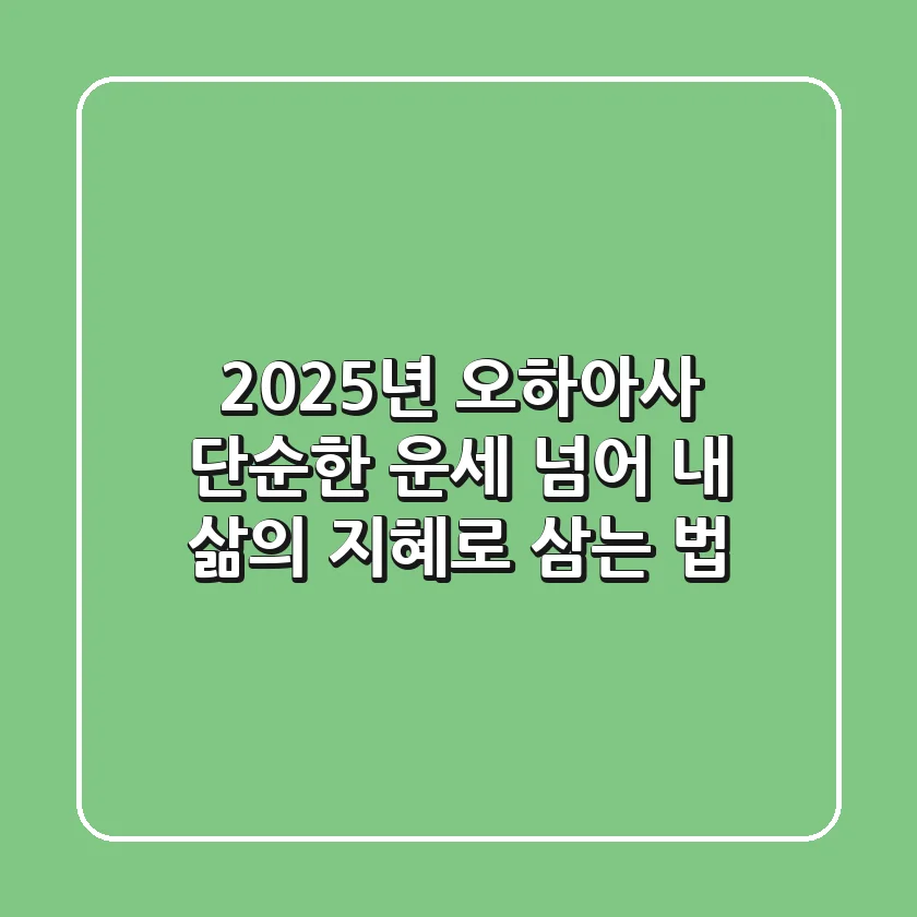 2025년 오하아사, 단순한 운세 넘어 내 삶의 지혜로 삼는 법