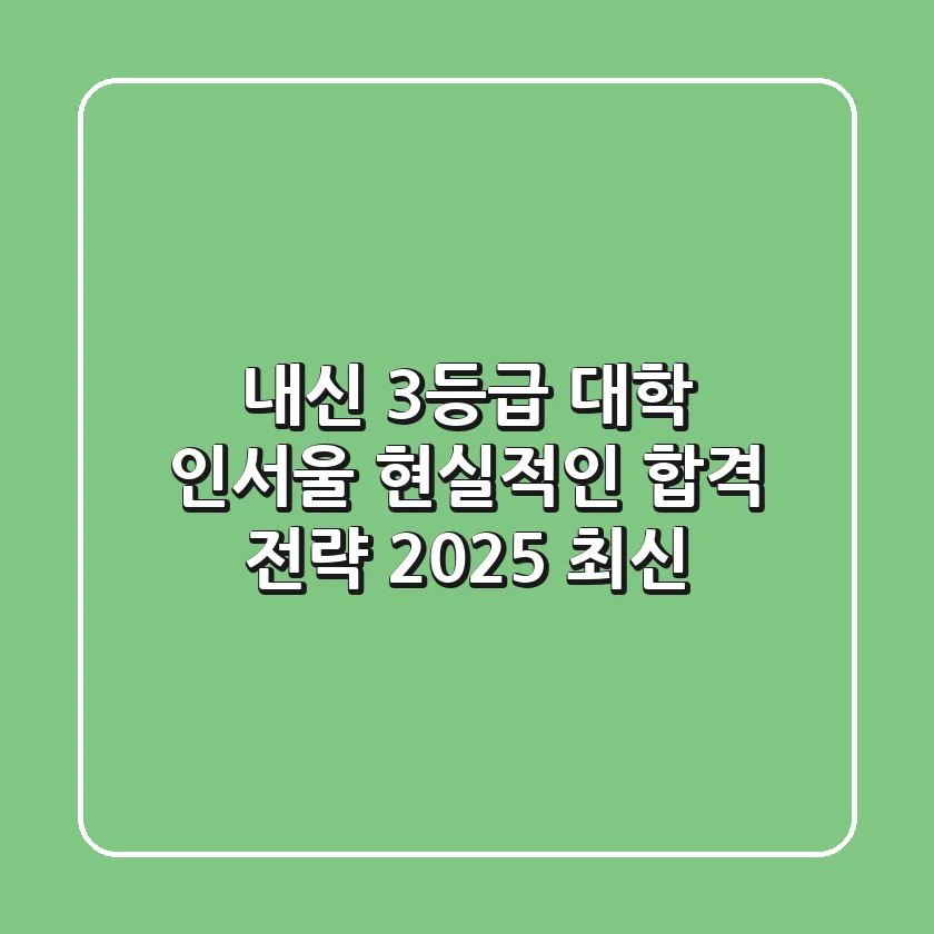 내신 3등급 대학 인서울, 현실적인 합격 전략 (2025 최신)