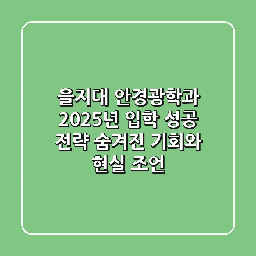 을지대 안경광학과, 2025년 입학 성공 전략: 숨겨진 기회와 현실 조언