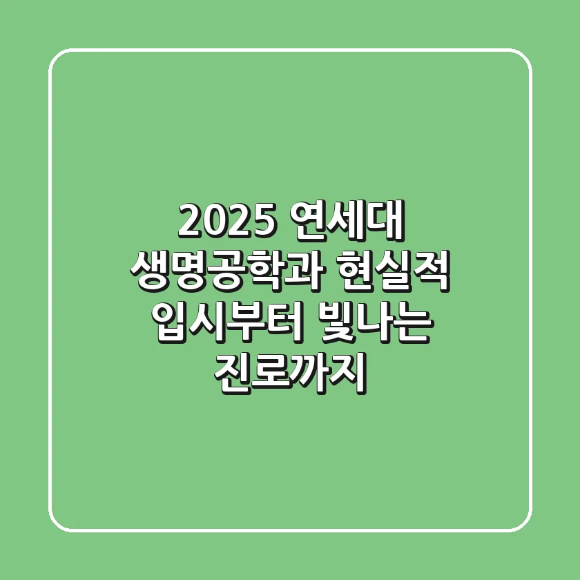2025 연세대 생명공학과, 현실적 입시부터 빛나는 진로까지
