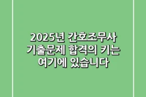 2025년 간호조무사 기출문제, 합격의 키는 여기에 있습니다!