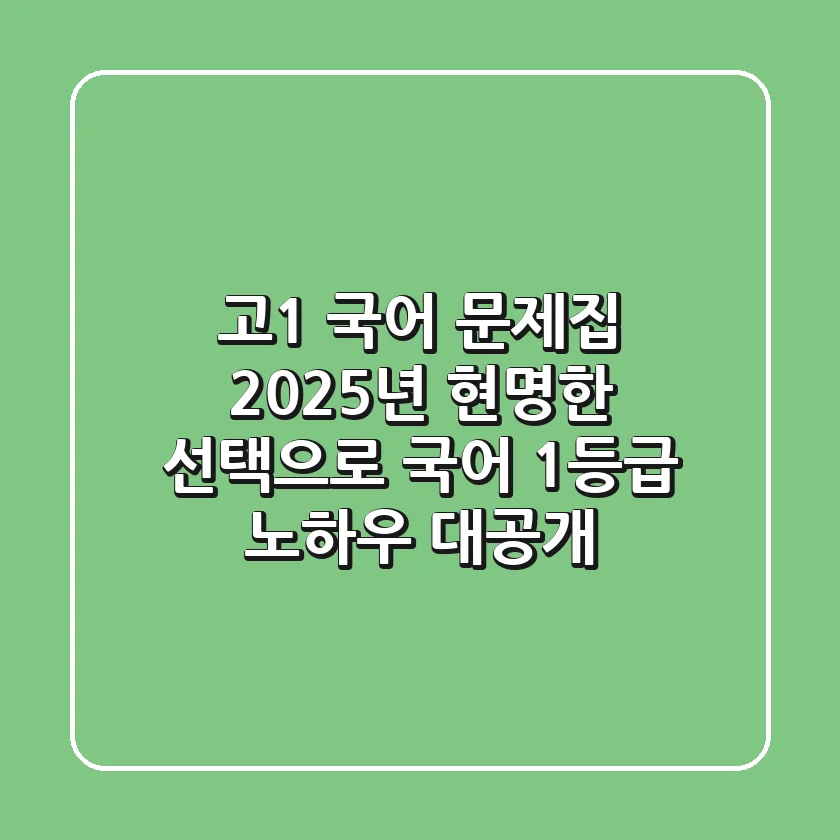 고1 국어 문제집, 2025년 현명한 선택으로 국어 1등급 노하우 대공개
